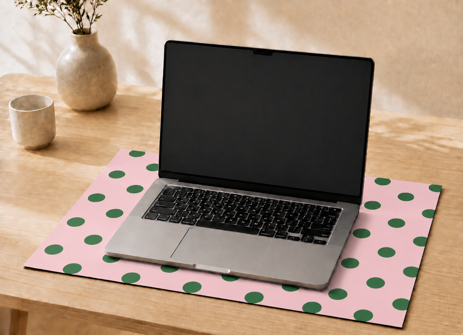 stippen laptoponderlegger groen roze
